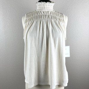 Calligraphie Ivory Sleeveless Crepe Ruffle Neck Blouse - M NWT